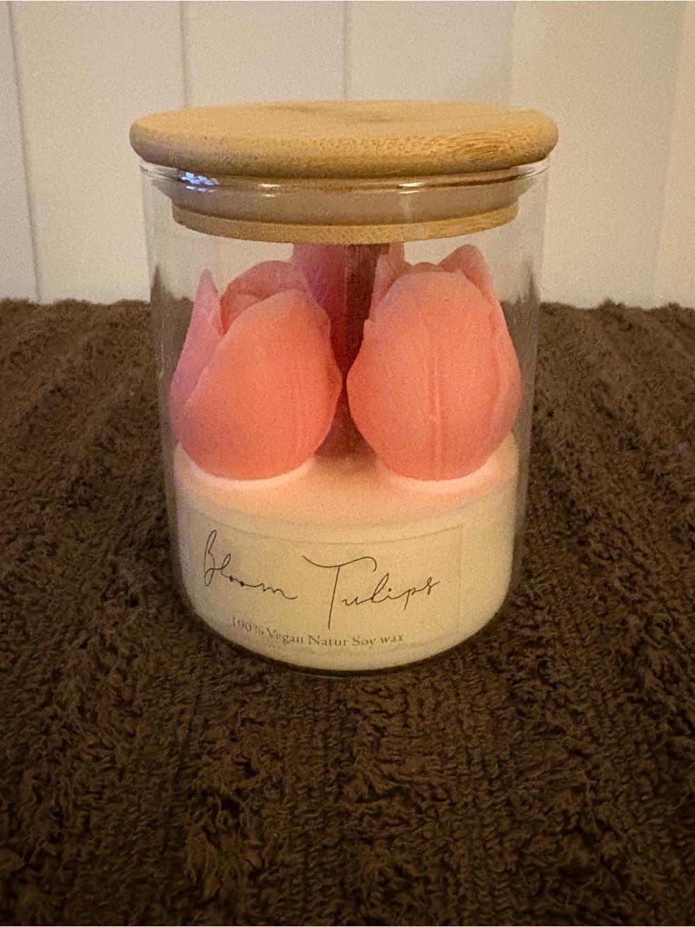 Bloom Tulips Pink Floral Soy Candle in Glass Jar